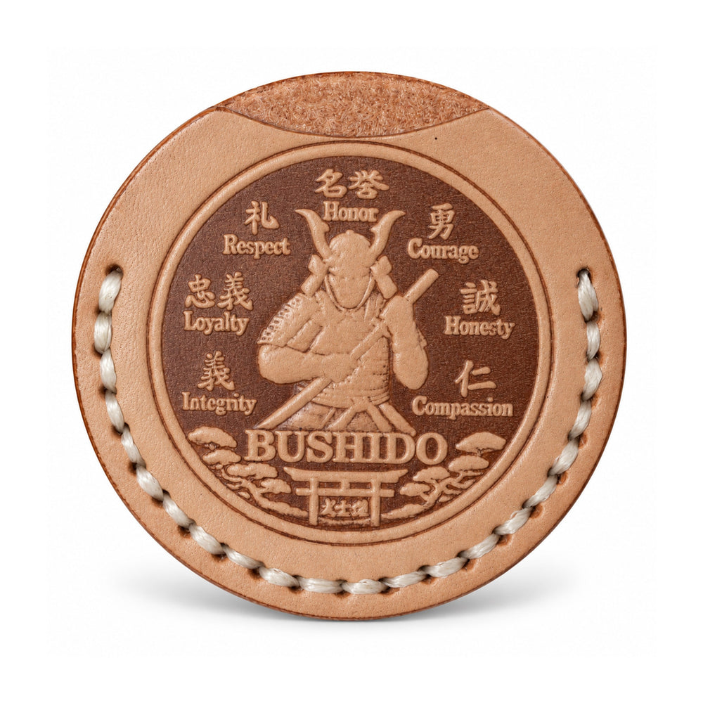 Bushido natural tan leather coin sleeve with ivory stitching, sleeve only samurai