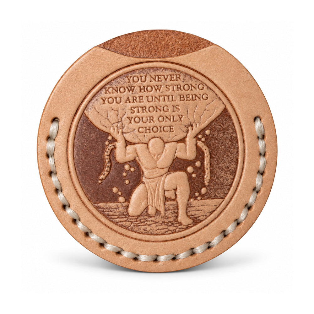Endurance natural tan leather coin sleeve with ivory stitching, sleeve only strength