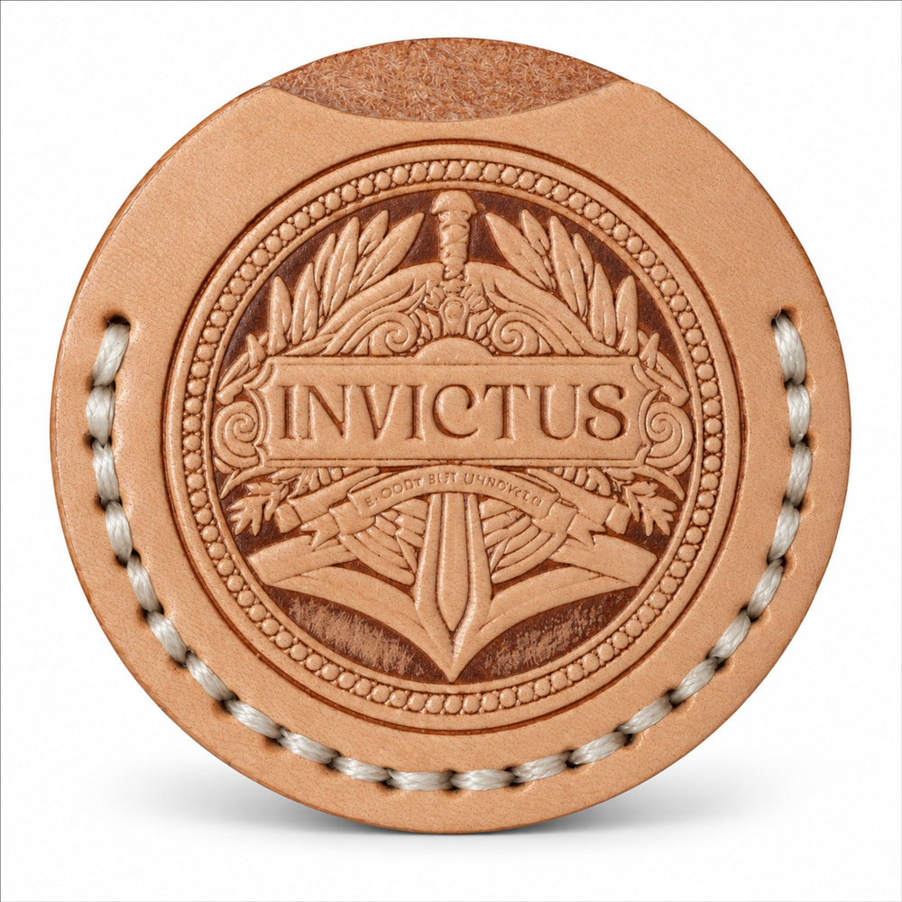Invictus natural tan leather coin sleeve with ivory stitching, sleeve only invictus